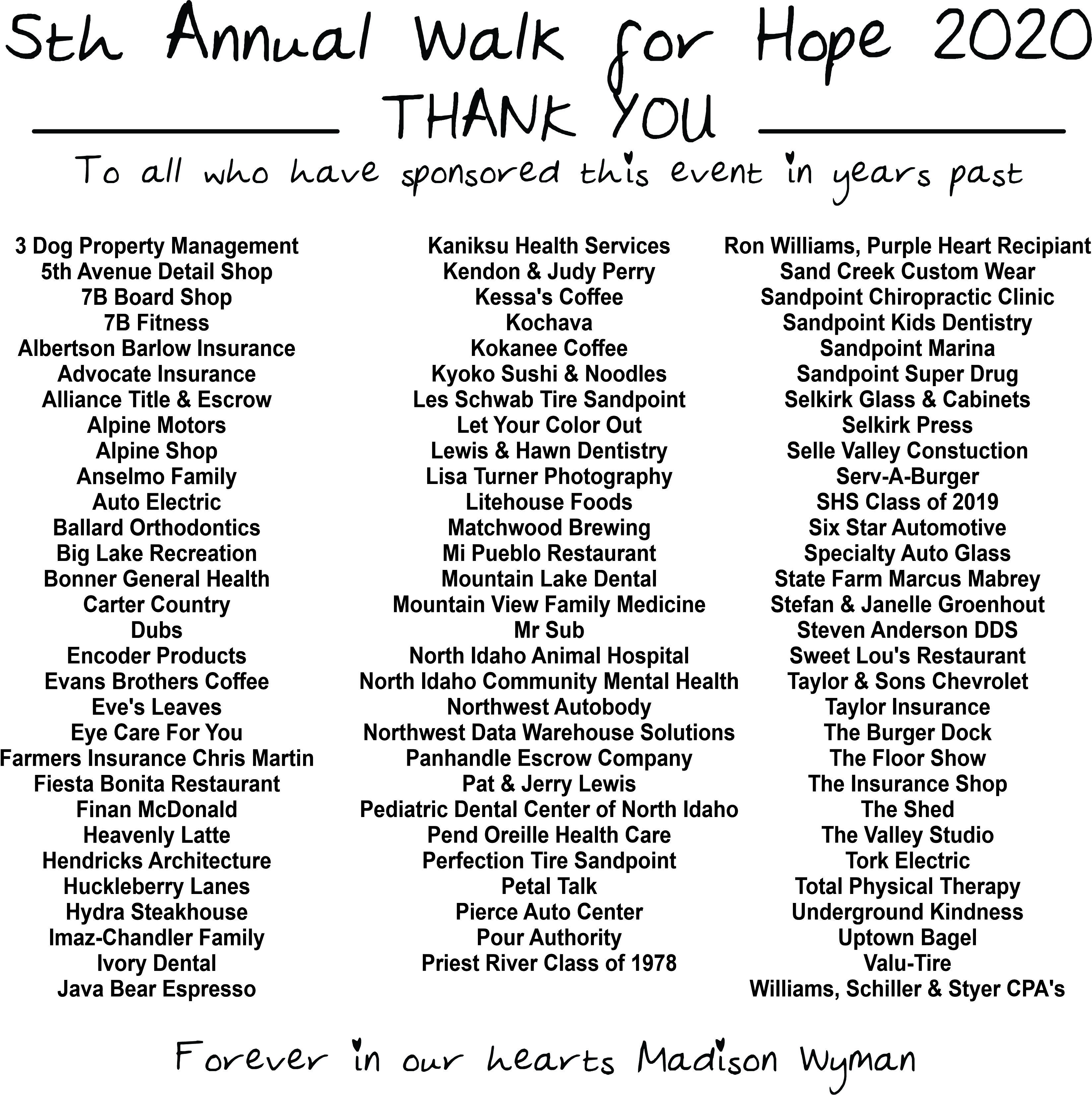 Sand Creek - walk for hope 2020